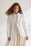Buy_House Of Three_White Cotton Linen Notched Lapel Blazer _at_Aza_Fashions