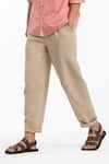 THREE_Beige Cotton Twill Pleat Front Pants  _Online_at_Aza_Fashions