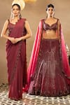ISHA & SHREYA_Red Silk Georgette Embroidery Myra Embellished Saree With Blouse _Online_at_Aza_Fashions