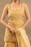 ISHA & SHREYA_Yellow Kurta Silk Crepe Embroidery Sequins Wide V Meher Sharara Set _at_Aza_Fashions