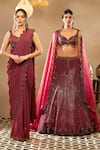ISHA & SHREYA_Red Silk Crepe Embroidery Sequins Leila Embellished Bridal Lehenga Set _Online_at_Aza_Fashions