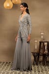 Buy_ISHA & SHREYA_Green Crepe Embroidery Sequins V Faiza Embellished Jacket Sharara Set _Online_at_Aza_Fashions