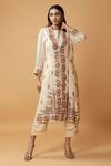 Buy_Quench A Thirst_Beige Chinnon, Modal Silk Floral, Paisley Jacket Open, With Embroidered _at_Aza_Fashions