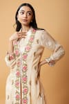 Buy_Quench A Thirst_Beige Chinnon, Modal Silk Floral, Paisley Jacket Open, With Embroidered _Online_at_Aza_Fashions