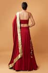 Shop_Quench A Thirst_Red Modal Silk Plain Scoop Neck Lehenga Set With Border Embroidered Dupatta _at_Aza_Fashions