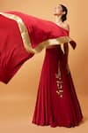 Buy_Quench A Thirst_Red Modal Silk Plain Scoop Neck Lehenga Set With Border Embroidered Dupatta _Online_at_Aza_Fashions