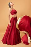 Shop_Quench A Thirst_Red Modal Silk Plain Scoop Neck Lehenga Set With Border Embroidered Dupatta _Online_at_Aza_Fashions