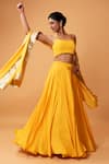 Quench A Thirst_Yellow Modal Silk Plain Scoop Neck Lehenga Set With Border Embroidered Dupatta _Online_at_Aza_Fashions