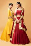 Buy_Quench A Thirst_Yellow Modal Silk Plain Scoop Neck Lehenga Set With Border Embroidered Dupatta _Online_at_Aza_Fashions