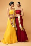 Shop_Quench A Thirst_Yellow Modal Silk Plain Scoop Neck Lehenga Set With Border Embroidered Dupatta _Online_at_Aza_Fashions