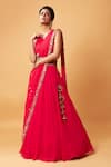 Buy_Quench A Thirst_Fuchsia Georgette Embellished Cutdana V Neck Draped Lehenga And Blouse Set _at_Aza_Fashions