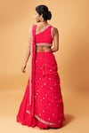 Shop_Quench A Thirst_Fuchsia Georgette Embellished Cutdana V Neck Draped Lehenga And Blouse Set _at_Aza_Fashions