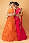 Shop_Quench A Thirst_Fuchsia Georgette Embellished Cutdana V Neck Draped Lehenga And Blouse Set _Online_at_Aza_Fashions