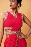 Quench A Thirst_Fuchsia Georgette Embellished Cutdana V Neck Draped Lehenga And Blouse Set _at_Aza_Fashions