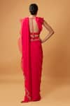 Shop_Quench A Thirst_Fuchsia Georgette Plain Square Neck Ruffle Pre-draped Saree With Blouse_at_Aza_Fashions