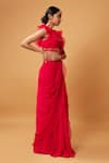 Quench A Thirst_Fuchsia Georgette Plain Square Neck Ruffle Pre-draped Saree With Blouse_Online_at_Aza_Fashions