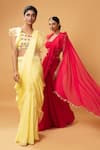 Buy_Quench A Thirst_Fuchsia Georgette Plain Square Neck Ruffle Pre-draped Saree With Blouse_Online_at_Aza_Fashions
