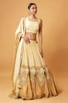 Buy_Quench A Thirst_Gold Crepe Embroidery Floral Scoop Neck Lehenga Set _at_Aza_Fashions