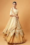 Buy_Quench A Thirst_Gold Crepe Embroidery Floral Scoop Neck Lehenga Set _Online_at_Aza_Fashions