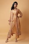 Buy_Quench A Thirst_Gold Modal Silk Embroidery Floral Jumpsuit Round With Jacket _at_Aza_Fashions