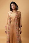 Buy_Quench A Thirst_Gold Modal Silk Embroidery Floral Jumpsuit Round With Jacket _Online_at_Aza_Fashions