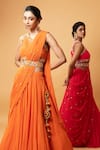 Buy_Quench A Thirst_Orange Georgette Embellished Cutdana V Neck Draped Lehenga And Blouse Set _Online_at_Aza_Fashions