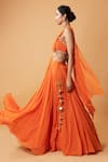 Shop_Quench A Thirst_Orange Georgette Embellished Cutdana V Neck Draped Lehenga And Blouse Set _Online_at_Aza_Fashions