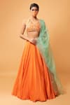 Buy_Quench A Thirst_Orange Modal Silk Embroidery Cutdana Scoop Neck Lehenga Set With Blouse _at_Aza_Fashions