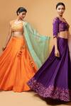 Buy_Quench A Thirst_Orange Modal Silk Embroidery Cutdana Scoop Neck Lehenga Set With Blouse _Online_at_Aza_Fashions