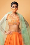 Shop_Quench A Thirst_Orange Modal Silk Embroidery Cutdana Scoop Neck Lehenga Set With Blouse _Online_at_Aza_Fashions