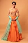 Quench A Thirst_Orange Modal Silk Embroidery Cutdana Scoop Neck Lehenga Set With Blouse _Online_at_Aza_Fashions