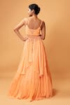 Shop_Quench A Thirst_Peach Georgette Embroidery Sequin V Neck Draped Top And Lehenga Set _at_Aza_Fashions