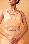 Buy_Quench A Thirst_Peach Georgette Embroidery Sequin V Neck Draped Top And Lehenga Set _Online_at_Aza_Fashions