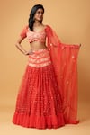 Buy_Quench A Thirst_Red Raw Silk Embroidery Sequin Sweetheart Neck Lehenga Set _at_Aza_Fashions