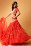 Quench A Thirst_Red Raw Silk Embroidery Sequin Sweetheart Neck Lehenga Set _Online_at_Aza_Fashions