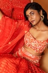 Buy_Quench A Thirst_Red Raw Silk Embroidery Sequin Sweetheart Neck Lehenga Set _Online_at_Aza_Fashions