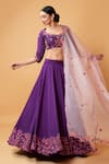 Quench A Thirst_Purple Modal Silk Embroidery Floral Round Lehenga Set _Online_at_Aza_Fashions