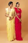 Buy_Quench A Thirst_Yellow Georgette Embellished Floral Square Ruffle Pre-draped Saree With Blouse _Online_at_Aza_Fashions