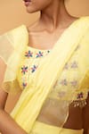 Shop_Quench A Thirst_Yellow Georgette Embellished Floral Square Ruffle Pre-draped Saree With Blouse _Online_at_Aza_Fashions