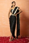 Buy_Quench A Thirst_Black Modal Silk Embroidery Floral Square Pre-draped Dhoti Saree With Blouse_at_Aza_Fashions