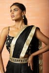 Buy_Quench A Thirst_Black Modal Silk Embroidery Floral Square Pre-draped Dhoti Saree With Blouse_Online_at_Aza_Fashions