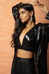 Buy_Quench A Thirst_Black Georgette Machine Sequin Jacket Open Dhoti Skirt Set _Online_at_Aza_Fashions