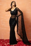 Buy_Quench A Thirst_Black Saree Net Hand Work Bead Sweetheart Neck Pre-stitched With Blouse _at_Aza_Fashions