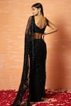 Shop_Quench A Thirst_Black Saree Net Hand Work Bead Sweetheart Neck Pre-stitched With Blouse _at_Aza_Fashions