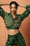 Shop_Quench A Thirst_Green Modal Silk Bead, Thread And Sequin Work Top Embroidered Hoodie Palazzo Set _Online_at_Aza_Fashions