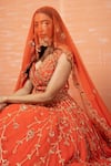 Buy_Quench A Thirst_Orange Soft Net Hand Work Bead V Neck Embroidered Anarkali Lehenga Set _Online_at_Aza_Fashions