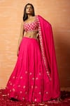 Buy_Quench A Thirst_Fuchsia Modal Silk Hand Work Mirror Deep U Neck Zari Lehenga Set _at_Aza_Fashions