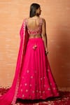 Shop_Quench A Thirst_Fuchsia Modal Silk Hand Work Mirror Deep U Neck Zari Lehenga Set _at_Aza_Fashions