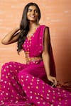 Quench A Thirst_Purple Georgette Hand Work Thread V Neck Pant Saree With Blouse _Online_at_Aza_Fashions