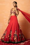 Buy_Quench A Thirst_Red Applique Hand Sequin And Thread Plunge V Neck Lehenga Set _at_Aza_Fashions